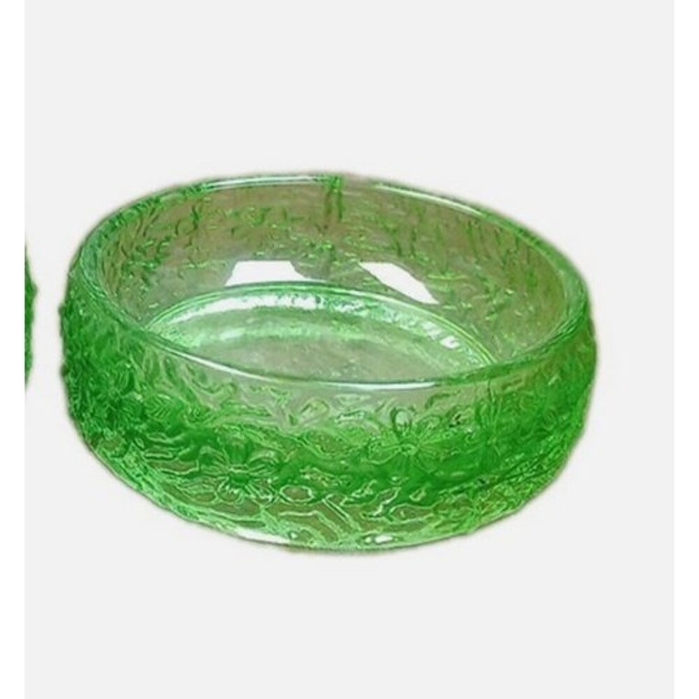 Vintage Avon Green Glass Ring Trinket Vanity Dish Embossed Flowers